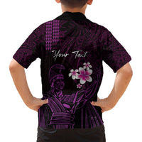 Personalised Hawaii King Kamehameha Day Family Matching Long Sleeve Bodycon Dress and Hawaiian Shirt Plumeria With Kakau Pattern - Purple LT14 - Polynesian Pride