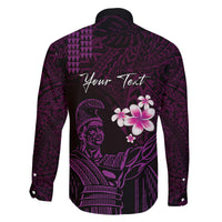 Personalised Hawaii King Kamehameha Day Family Matching Long Sleeve Bodycon Dress and Hawaiian Shirt Plumeria With Kakau Pattern - Purple LT14 - Polynesian Pride