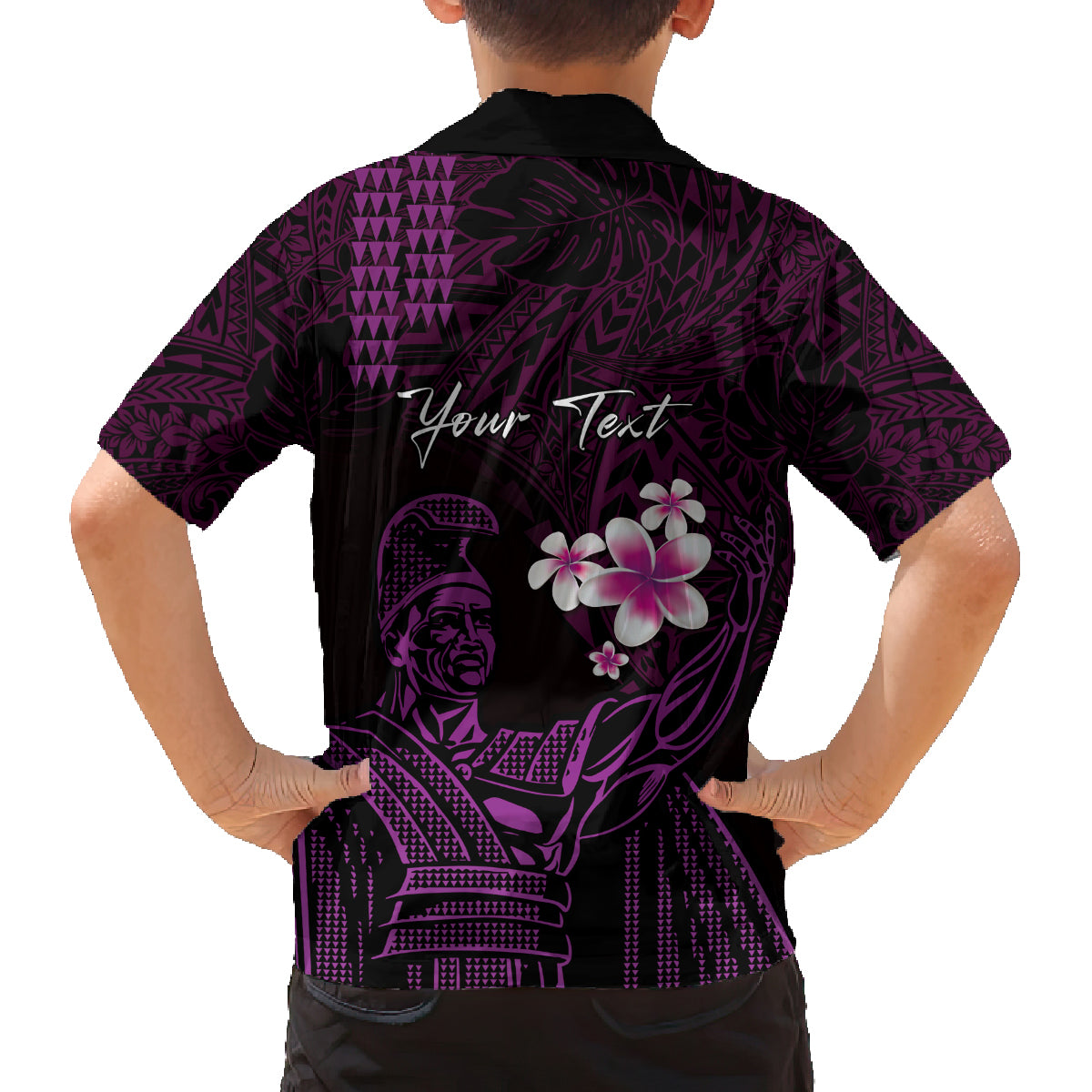 Personalised Hawaii King Kamehameha Day Family Matching Off Shoulder Short Dress and Hawaiian Shirt Plumeria With Kakau Pattern - Purple LT14 - Polynesian Pride