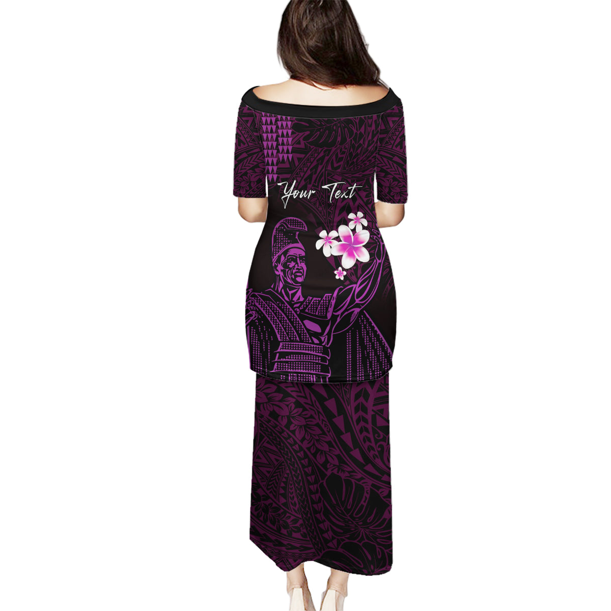 Personalised Hawaii King Kamehameha Day Family Matching Puletasi and Hawaiian Shirt Plumeria With Kakau Pattern - Purple LT14 - Polynesian Pride