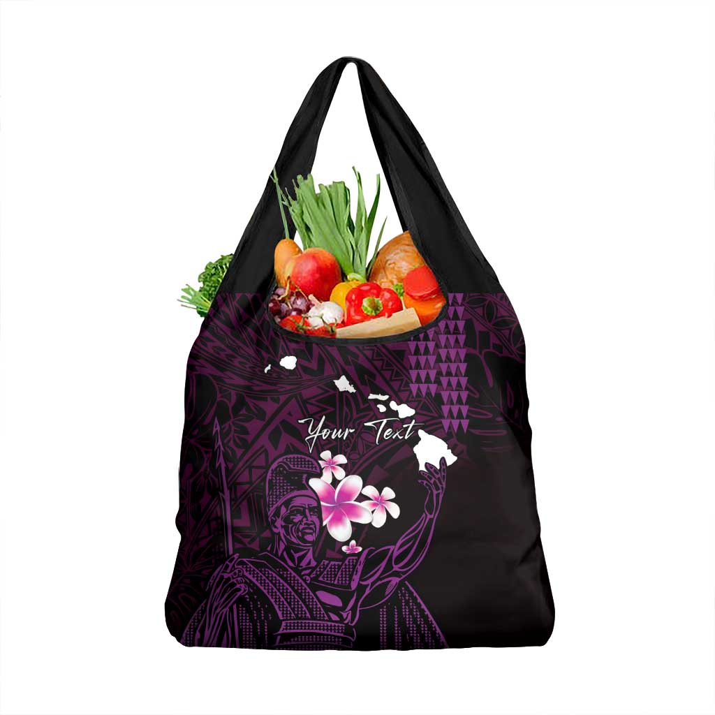 Personalised Hawaii King Kamehameha Day Grocery Bag Plumeria With Kakau Pattern - Purple