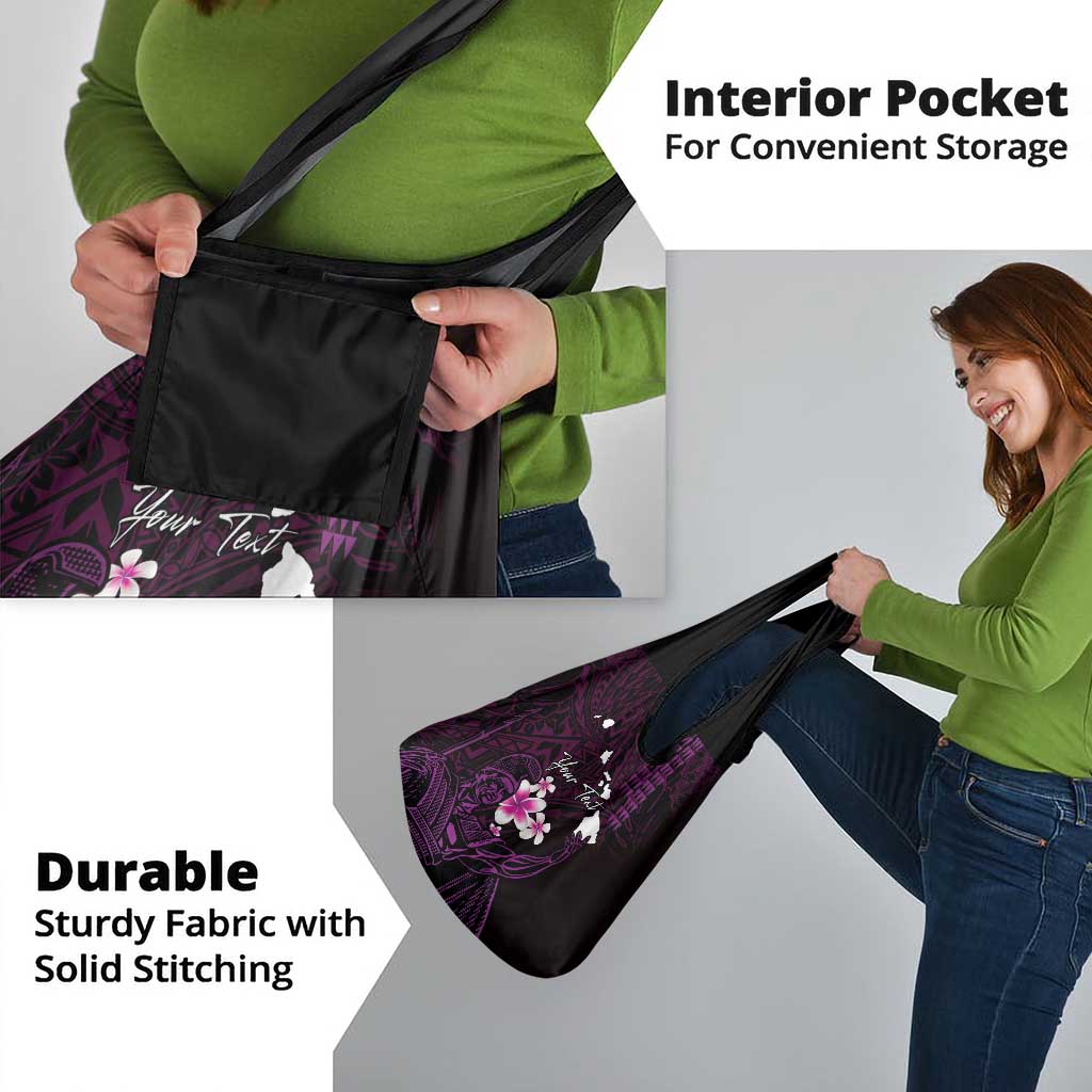 Personalised Hawaii King Kamehameha Day Grocery Bag Plumeria With Kakau Pattern - Purple