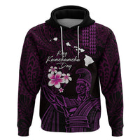 Personalised Hawaii King Kamehameha Day Hoodie Plumeria With Kakau Pattern - Purple