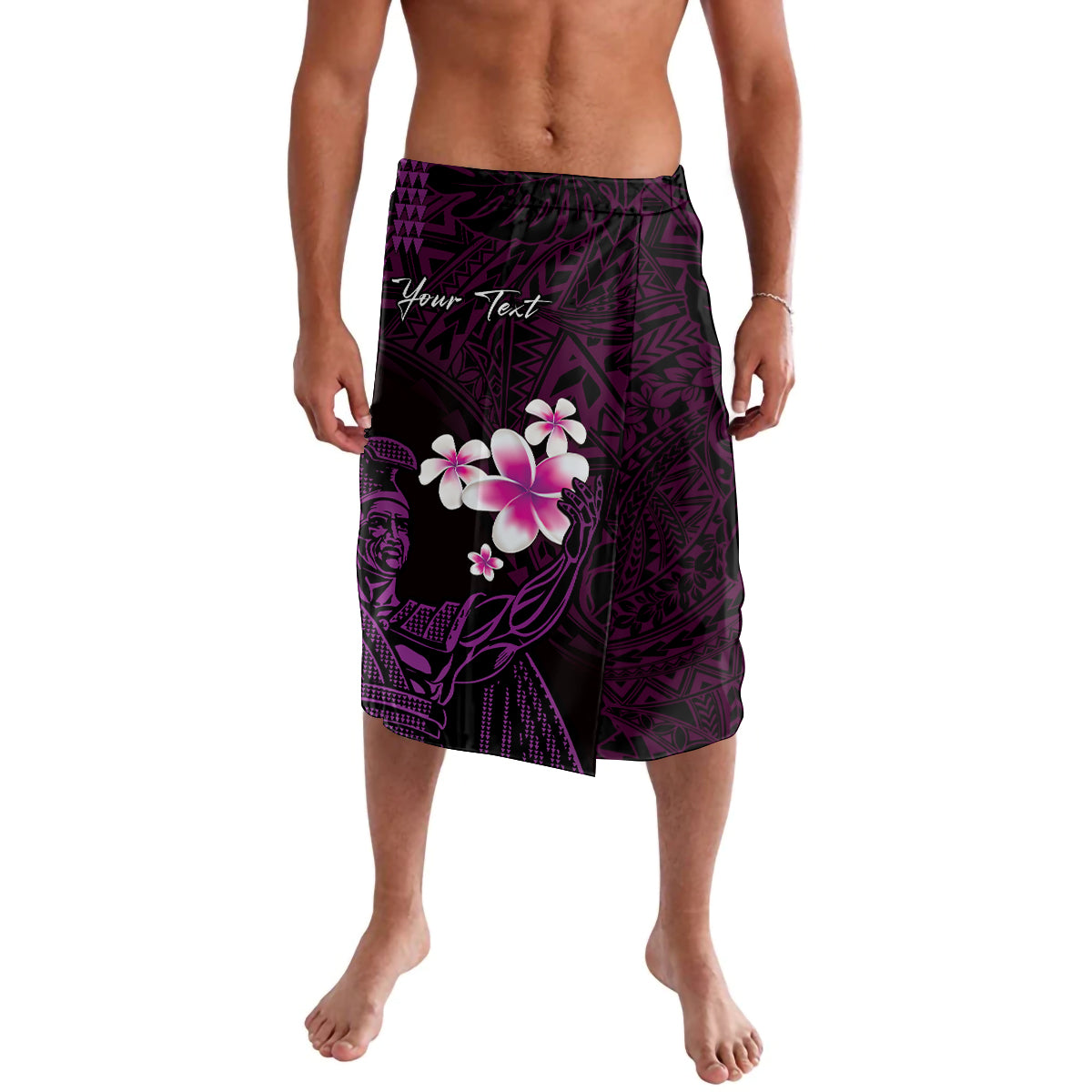 Personalised Hawaii King Kamehameha Day Lavalava Plumeria With Kakau Pattern - Purple