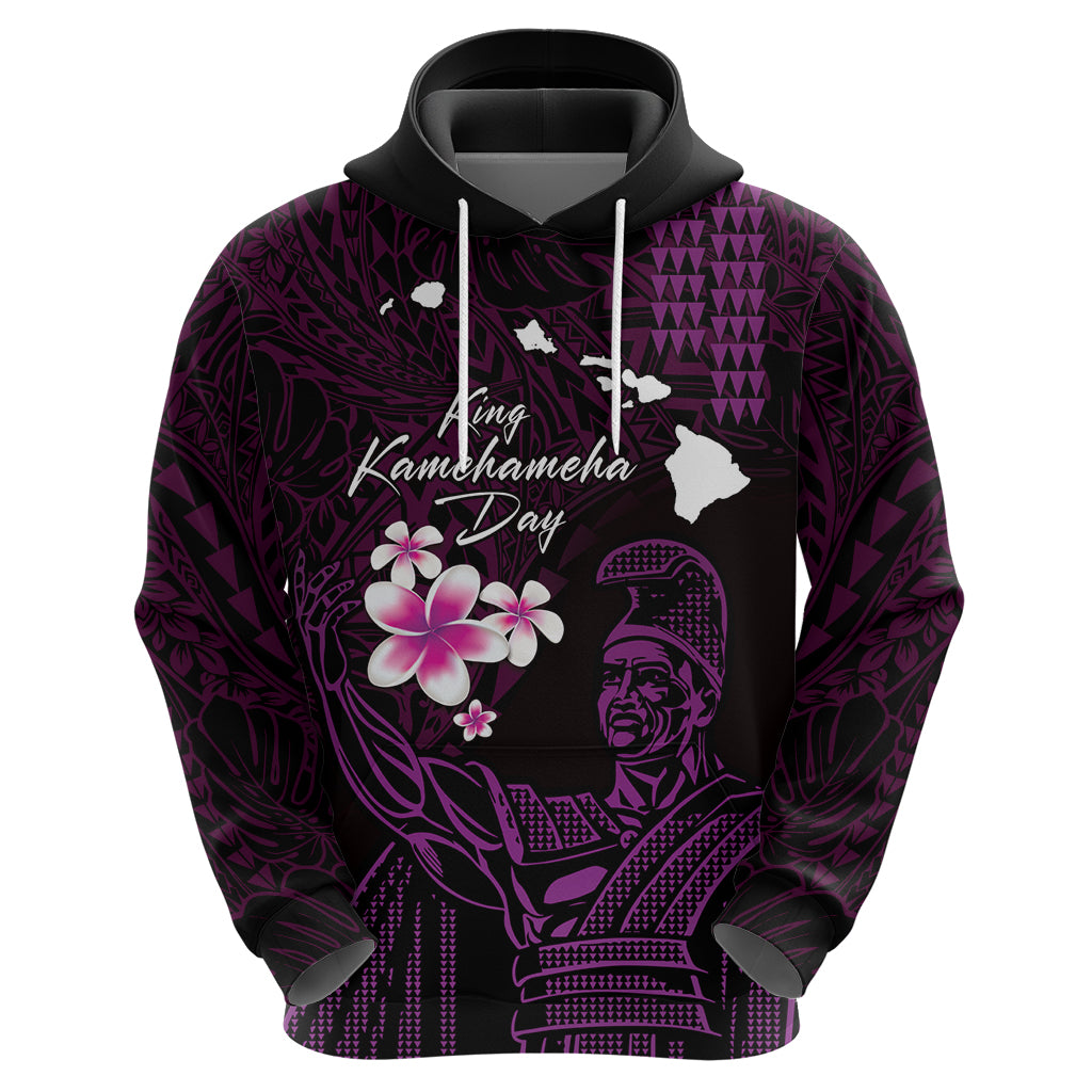Personalised Hawaii King Kamehameha Day Zip Hoodie Plumeria With Kakau Pattern - Purple