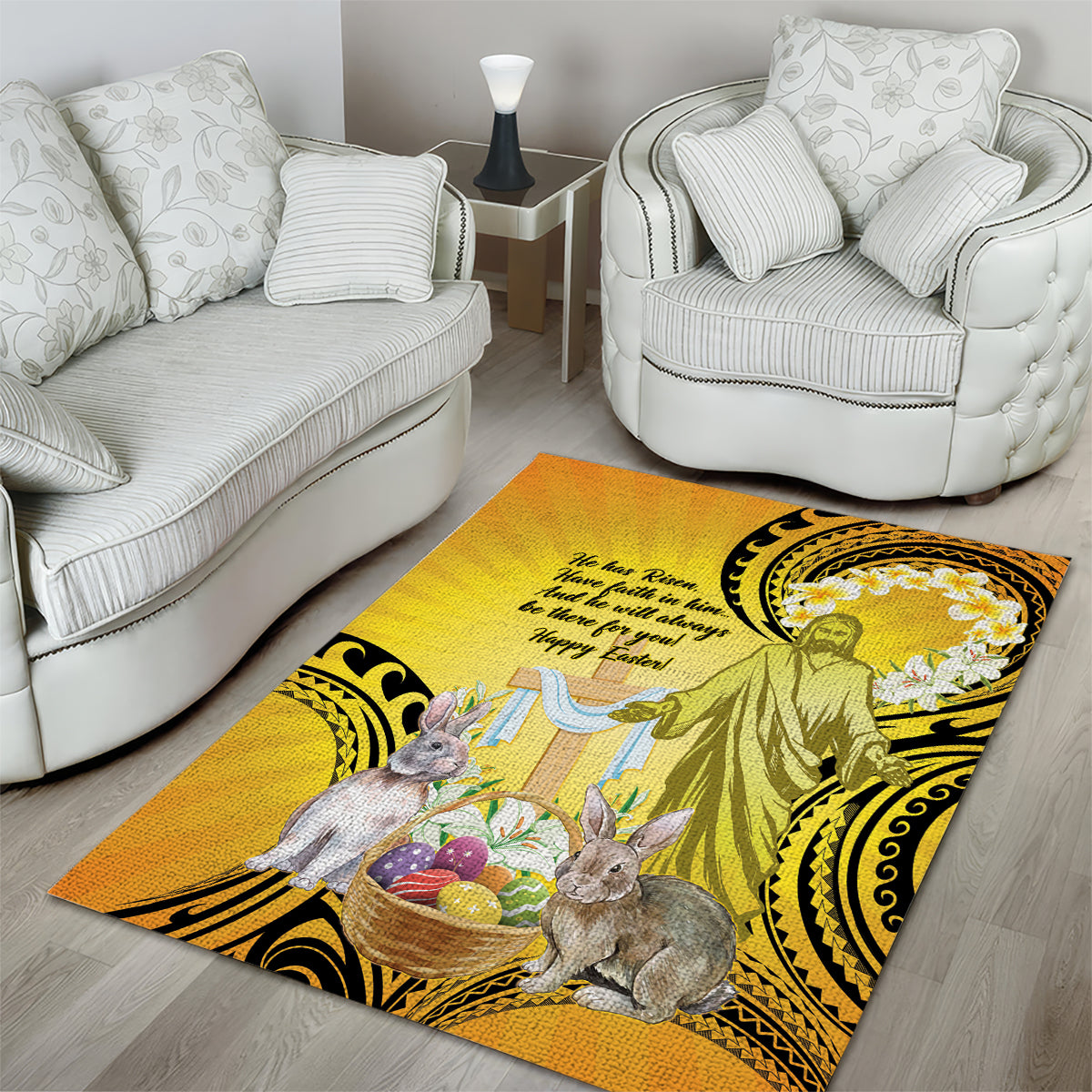 Polynesia Easter Day Area Rug He Is Risen Lilium Longiflorum Polynesian Pattern