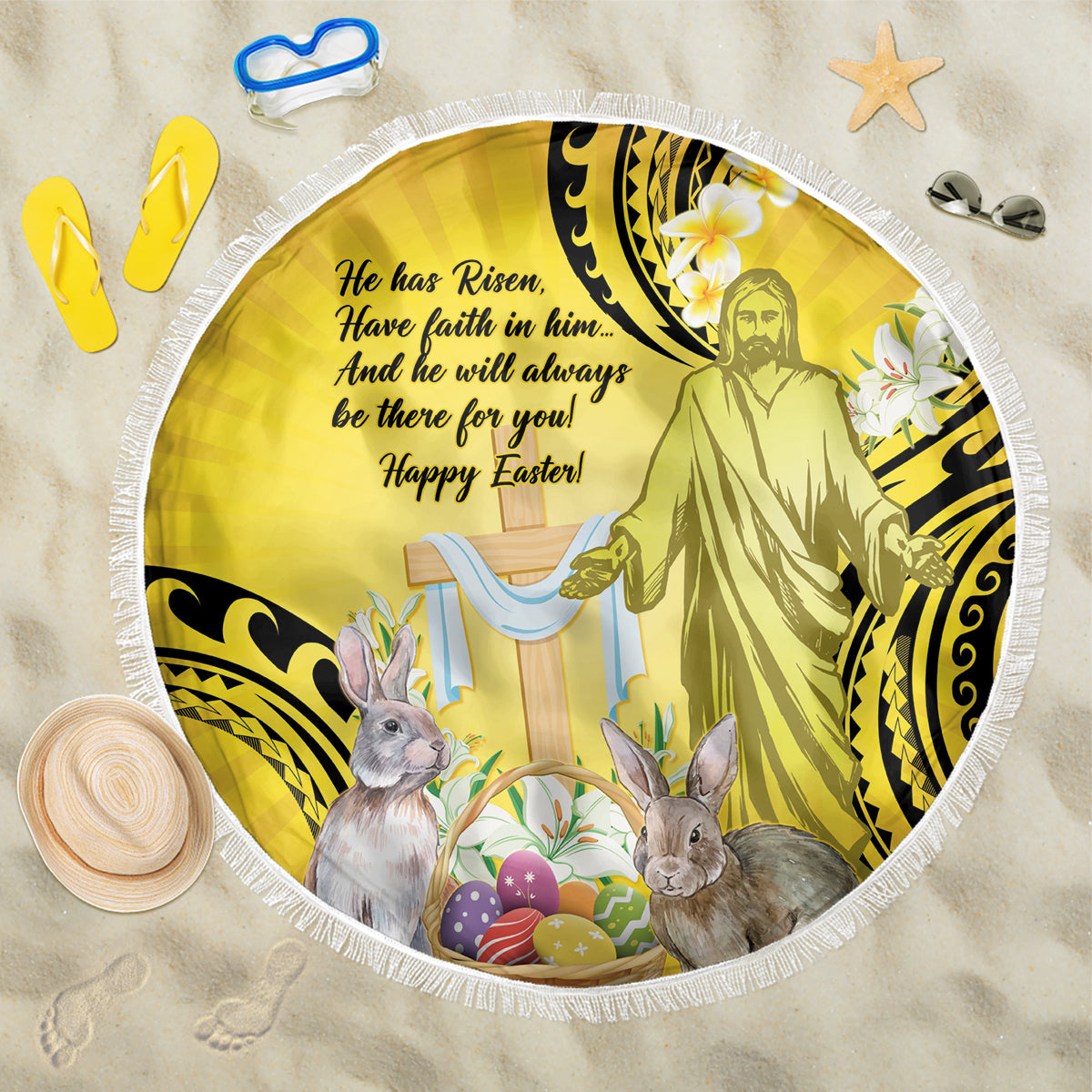Polynesia Easter Day Beach Blanket He Is Risen Lilium Longiflorum Polynesian Pattern