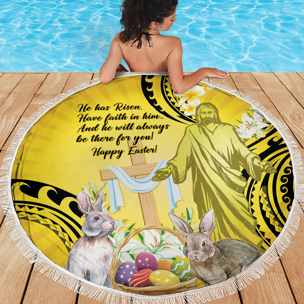Polynesia Easter Day Beach Blanket He Is Risen Lilium Longiflorum Polynesian Pattern