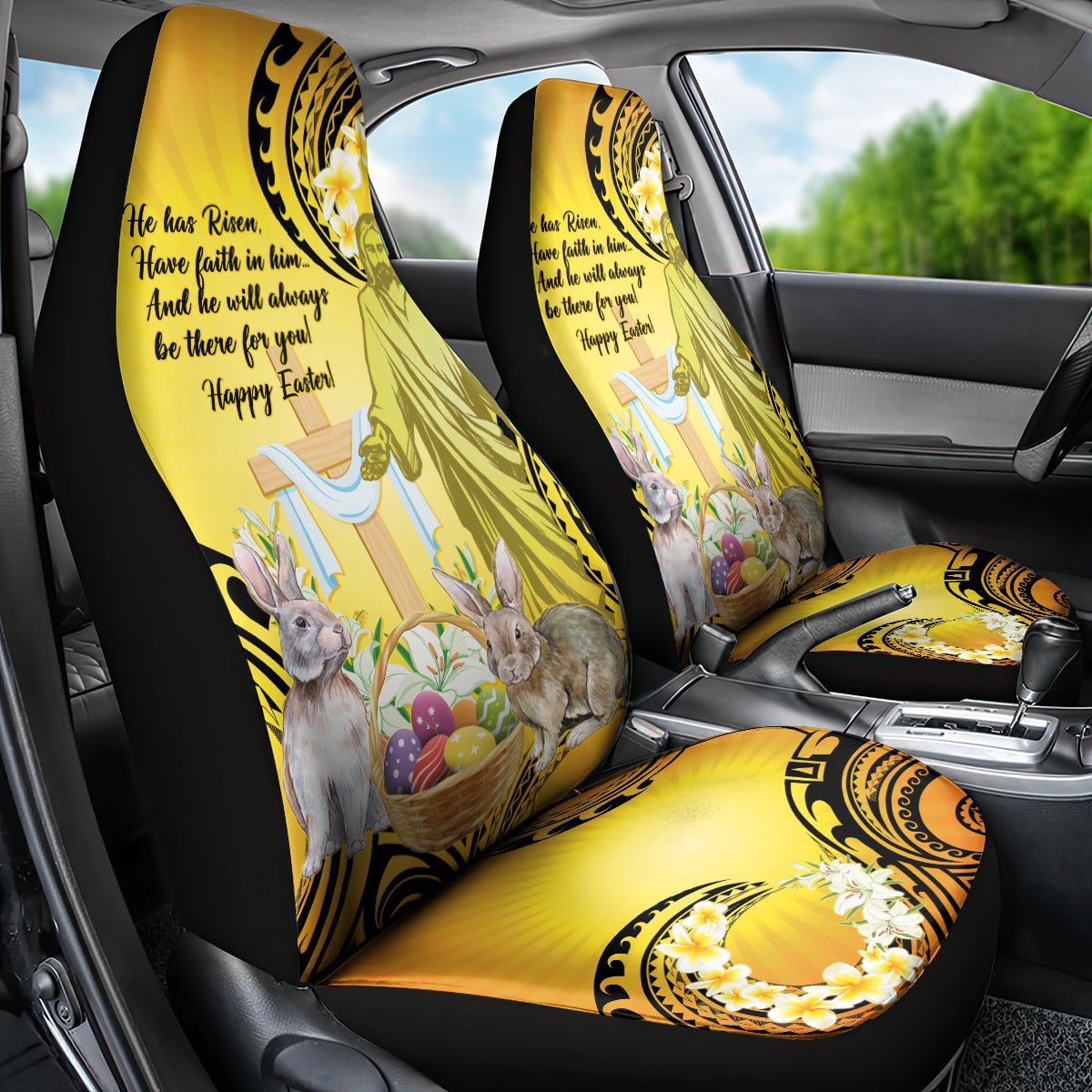 Polynesia Easter Day Car Seat Cover He Is Risen Lilium Longiflorum Polynesian Pattern