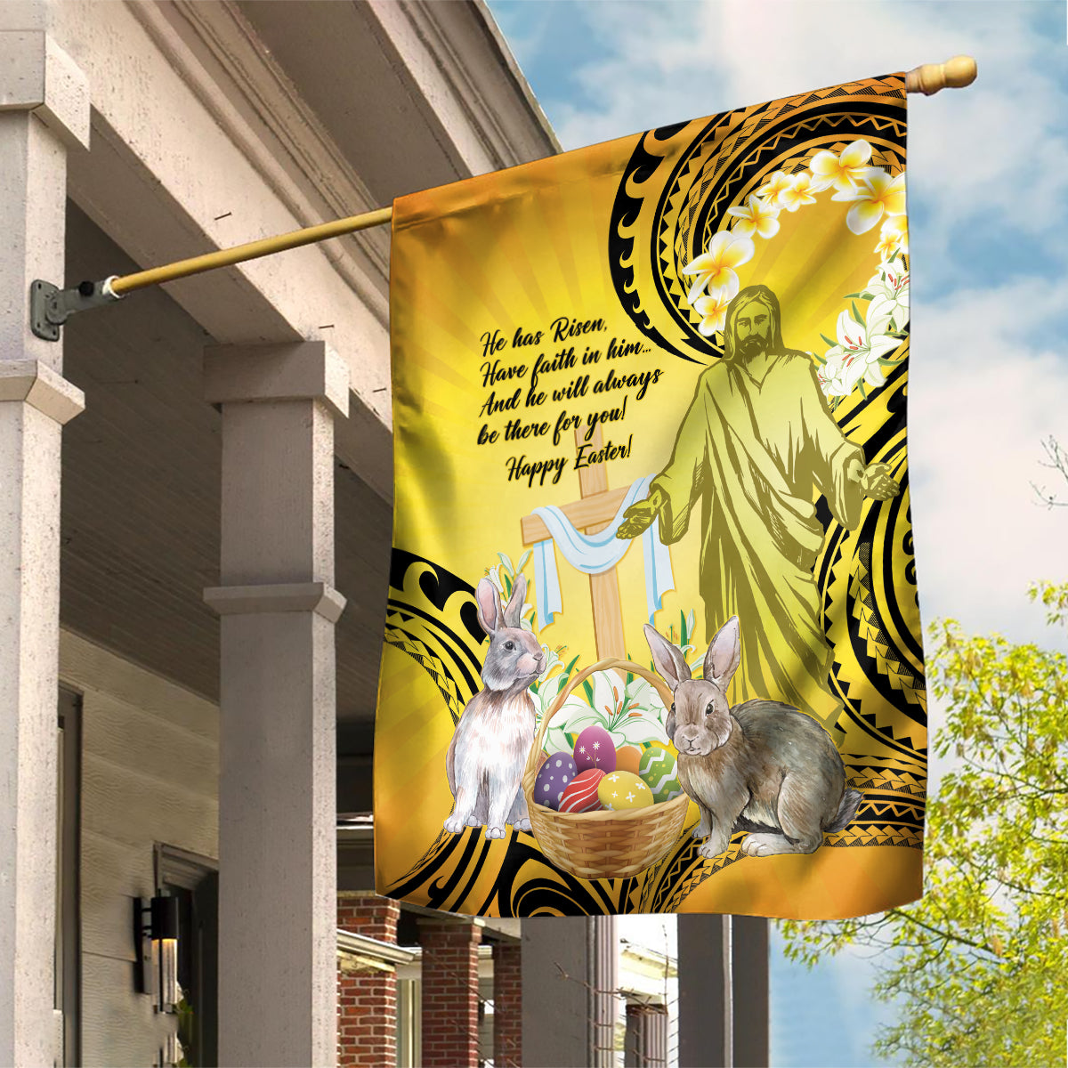 Polynesia Easter Day Garden Flag He Is Risen Lilium Longiflorum Polynesian Pattern