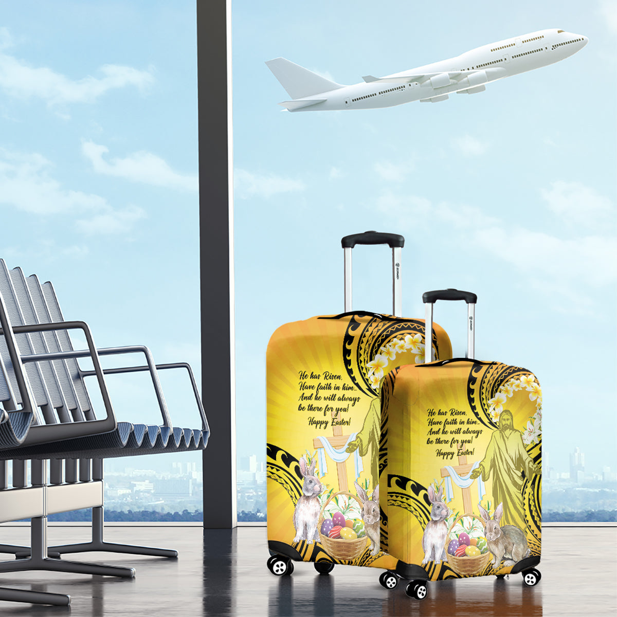 Polynesia Easter Day Luggage Cover He Is Risen Lilium Longiflorum Polynesian Pattern