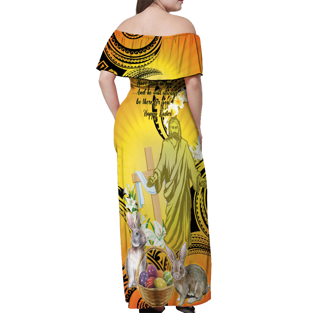 Polynesia Easter Day Off Shoulder Maxi Dress He Is Risen Lilium Longiflorum Polynesian Pattern