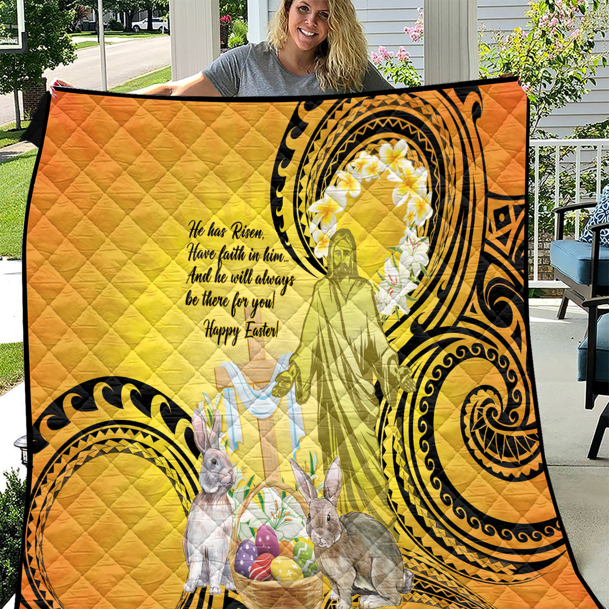 Polynesia Easter Day Quilt He Is Risen Lilium Longiflorum Polynesian Pattern LT14 Gold - Polynesian Pride