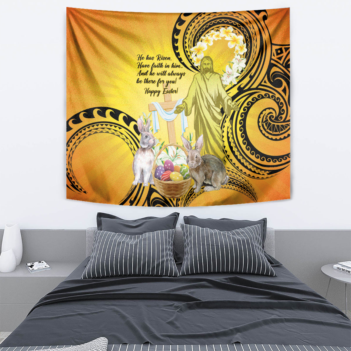 Polynesia Easter Day Tapestry He Is Risen Lilium Longiflorum Polynesian Pattern