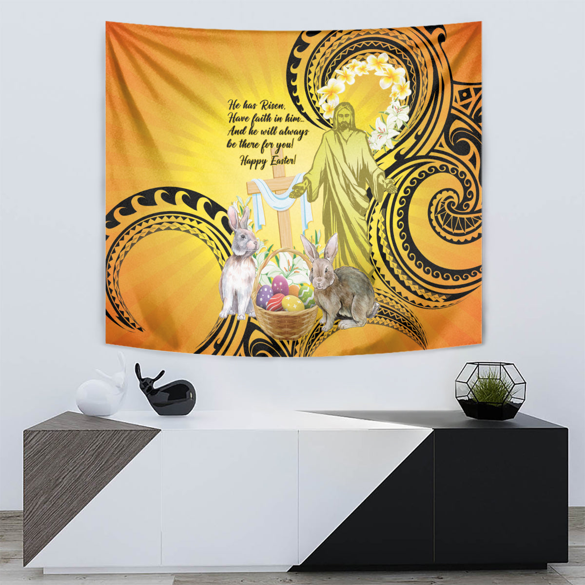 Polynesia Easter Day Tapestry He Is Risen Lilium Longiflorum Polynesian Pattern