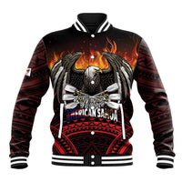 Fautasi Race Day American Samoa Baseball Jacket Bald Eagle Polynesian Tattoo