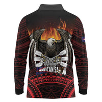 Fautasi Race Day American Samoa Long Sleeve Polo Shirt Bald Eagle Polynesian Tattoo