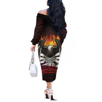 Fautasi Race Day American Samoa Off The Shoulder Long Sleeve Dress Bald Eagle Polynesian Tattoo