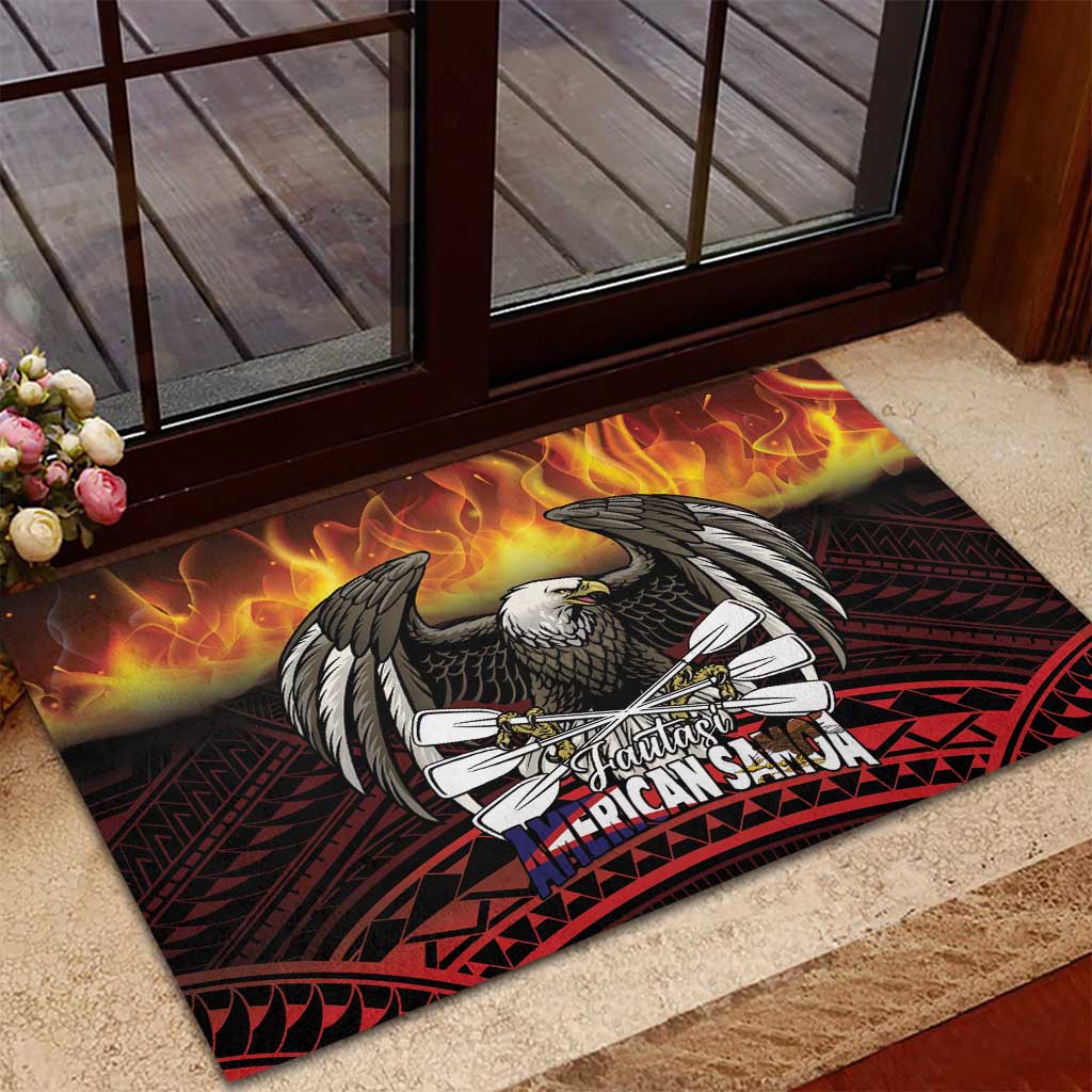 Fautasi Race Day American Samoa Rubber Doormat Bald Eagle Polynesian Tattoo