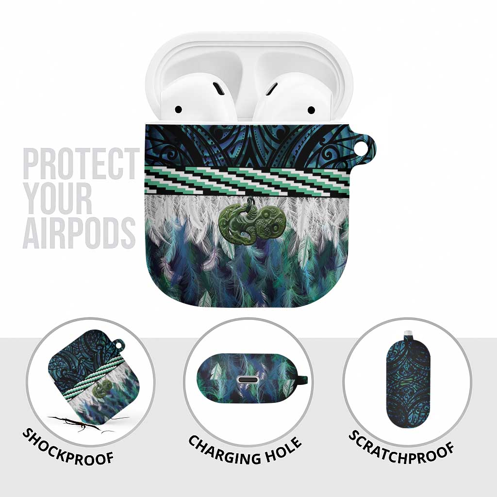 Turquoise Traditional Cloak Aotearoa AirPods Case Maori Paua Shell Korowai Pattern - Polynesian Pride