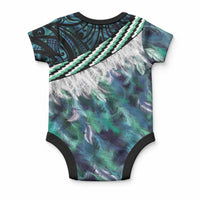 Turquoise Traditional Cloak Aotearoa Baby Onesie Maori Paua Shell Korowai Pattern LT14 - Polynesian Pride