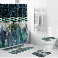 Turquoise Traditional Cloak Aotearoa Bathroom Set Maori Paua Shell Korowai Pattern - Polynesian Pride
