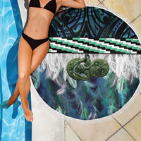 Turquoise Traditional Cloak Aotearoa Beach Blanket Maori Paua Shell Korowai Pattern