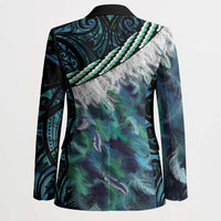 Turquoise Traditional Cloak Aotearoa Blazer Maori Paua Shell Korowai Pattern - Polynesian Pride