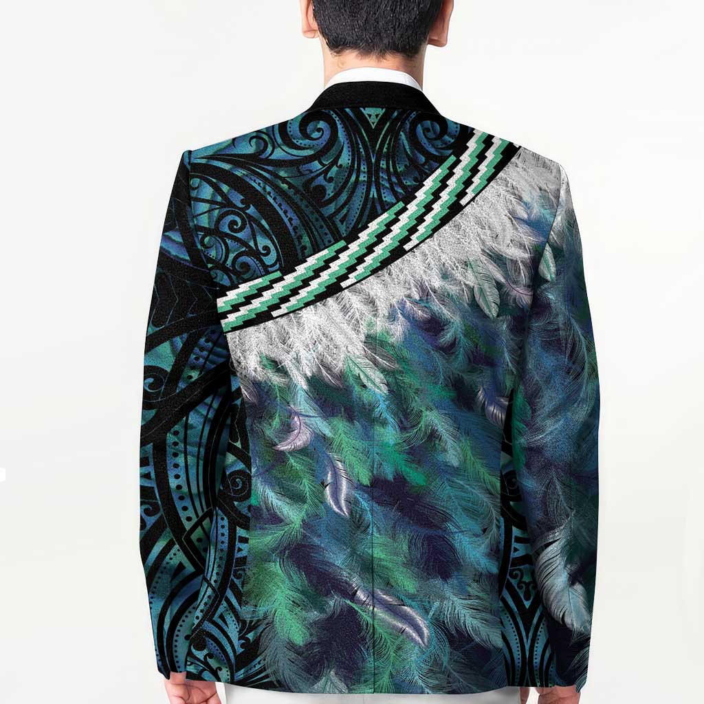 Turquoise Traditional Cloak Aotearoa Blazer Maori Paua Shell Korowai Pattern - Polynesian Pride