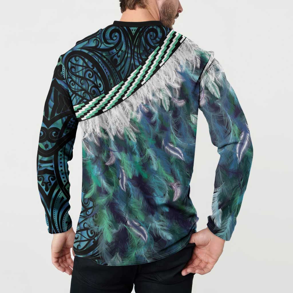 Turquoise Traditional Cloak Aotearoa Button Sweatshirt Maori Paua Shell Korowai Pattern