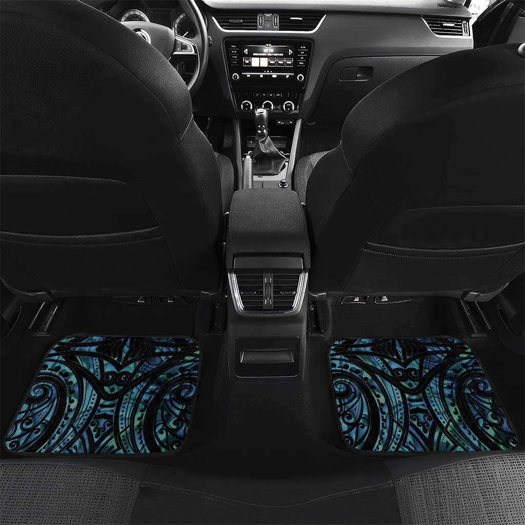 Turquoise Traditional Cloak Aotearoa Car Mats Maori Paua Shell Korowai Pattern