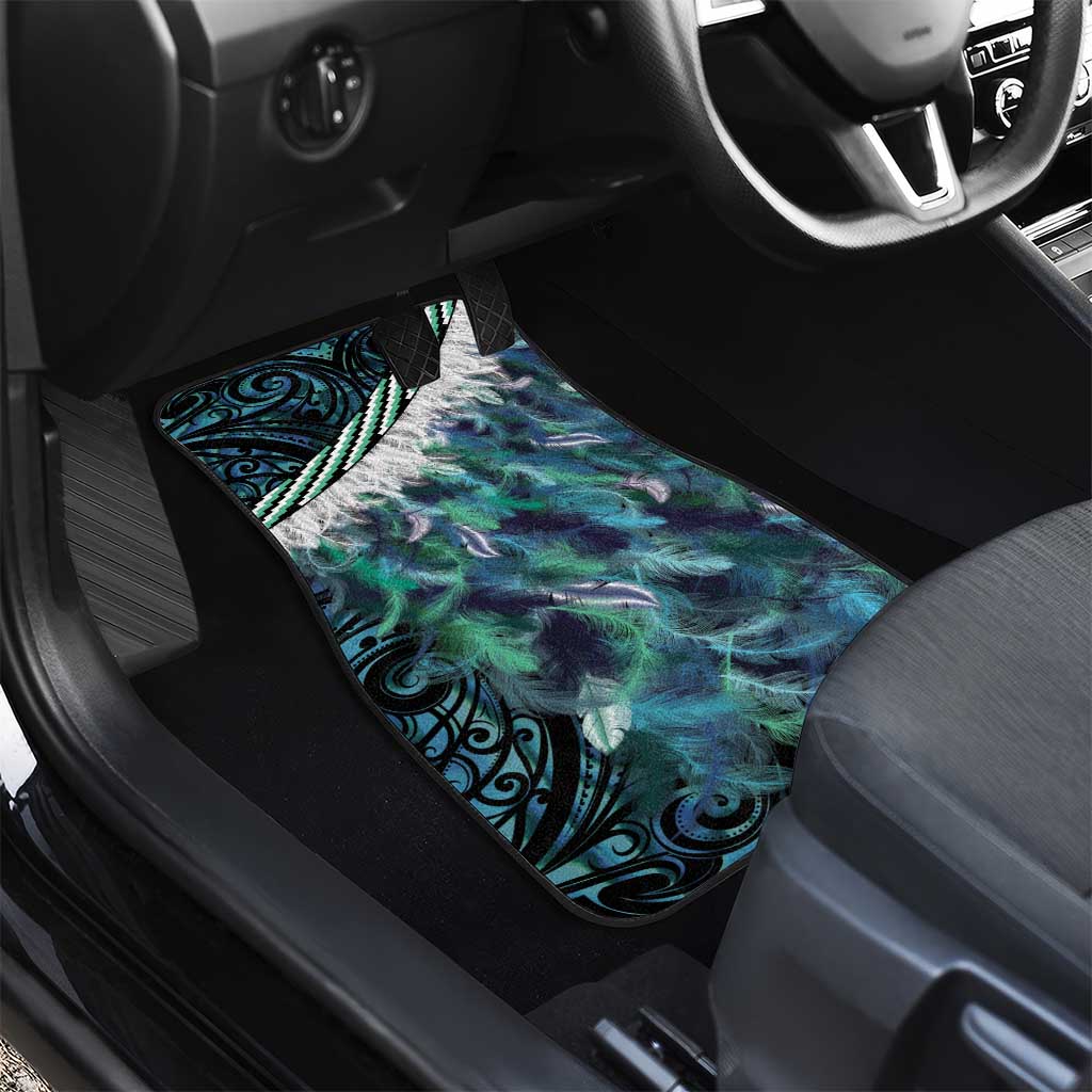 Turquoise Traditional Cloak Aotearoa Car Mats Maori Paua Shell Korowai Pattern