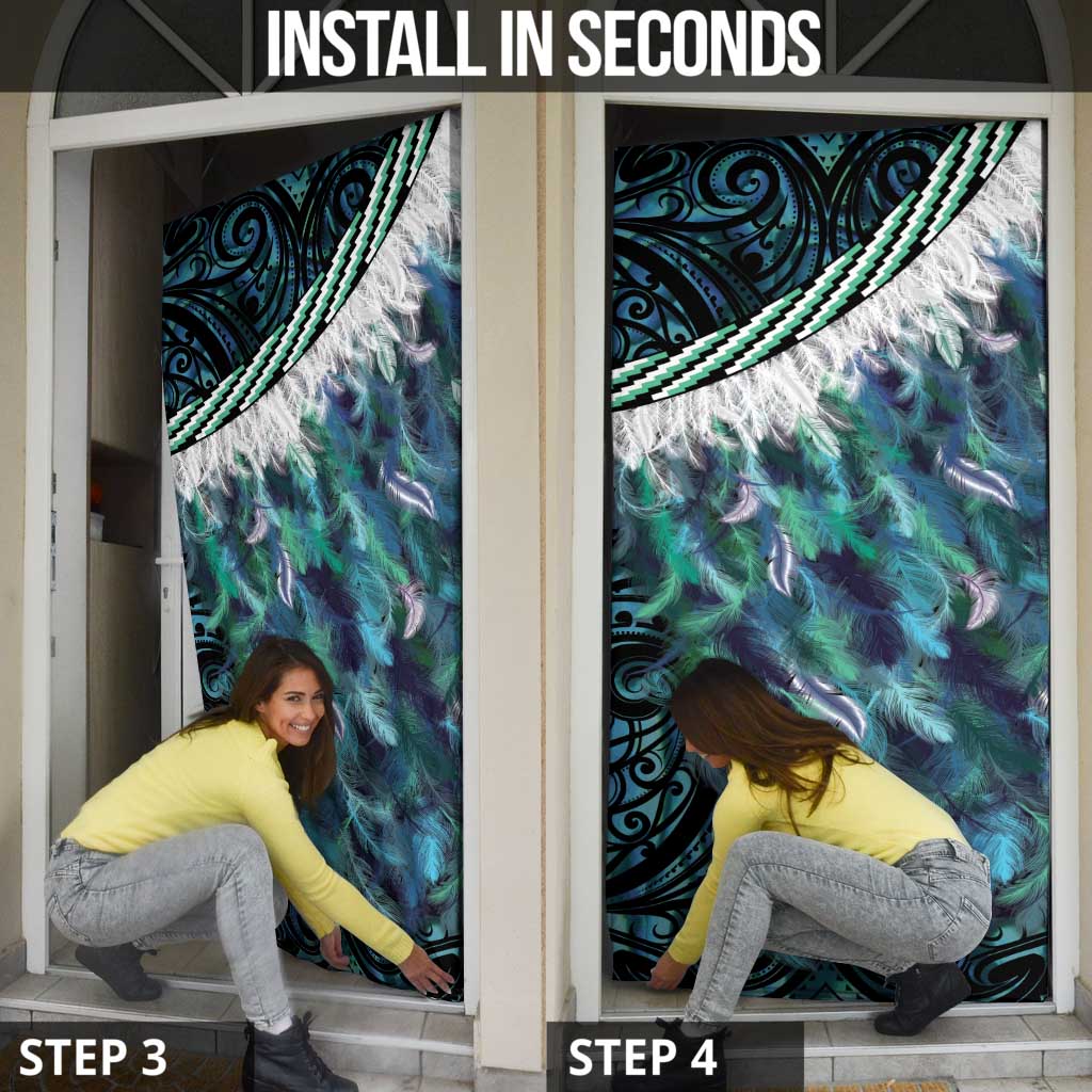 Turquoise Traditional Cloak Aotearoa Door Cover Maori Paua Shell Korowai Pattern - Polynesian Pride