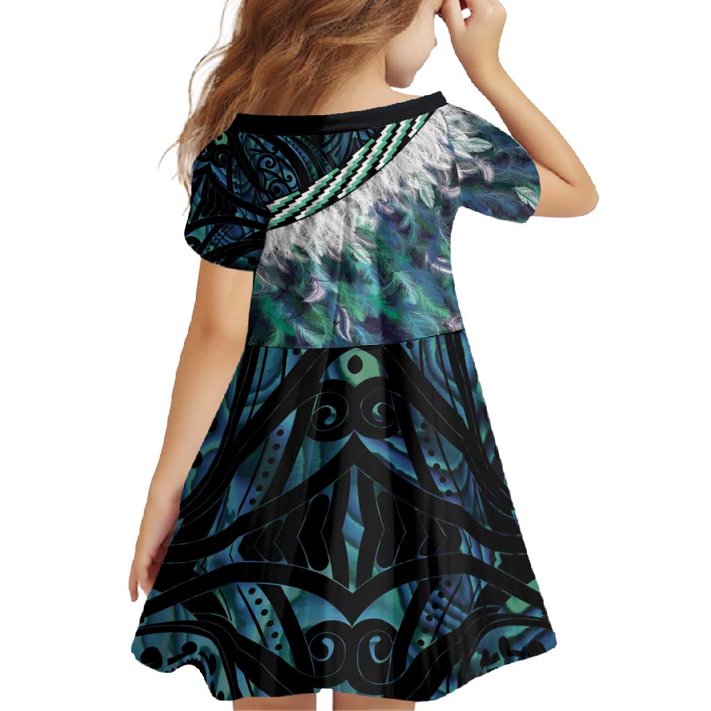 Turquoise Traditional Cloak Aotearoa Family Matching Mermaid Dress and Hawaiian Shirt Maori Paua Shell Korowai Pattern LT14 - Polynesian Pride