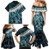 Turquoise Traditional Cloak Aotearoa Family Matching Mermaid Dress and Hawaiian Shirt Maori Paua Shell Korowai Pattern LT14 - Polynesian Pride