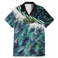 Turquoise Traditional Cloak Aotearoa Family Matching Mermaid Dress and Hawaiian Shirt Maori Paua Shell Korowai Pattern LT14 Dad's Shirt - Short Sleeve Turquoise - Polynesian Pride