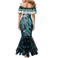 Turquoise Traditional Cloak Aotearoa Family Matching Mermaid Dress and Hawaiian Shirt Maori Paua Shell Korowai Pattern LT14 - Polynesian Pride
