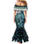 Turquoise Traditional Cloak Aotearoa Family Matching Mermaid Dress and Hawaiian Shirt Maori Paua Shell Korowai Pattern