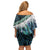 Turquoise Traditional Cloak Aotearoa Family Matching Off Shoulder Short Dress and Hawaiian Shirt Maori Paua Shell Korowai Pattern