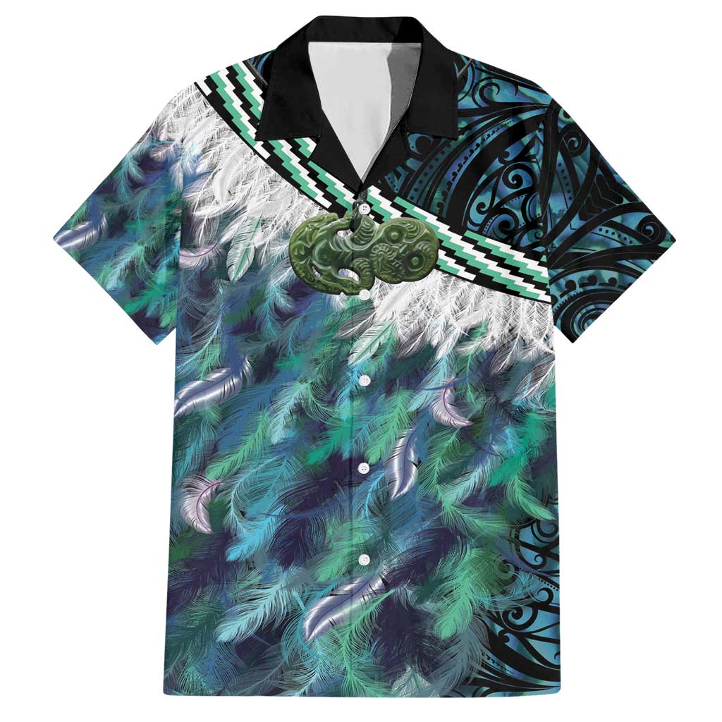 Turquoise Traditional Cloak Aotearoa Family Matching Short Sleeve Bodycon Dress and Hawaiian Shirt Maori Paua Shell Korowai Pattern LT14 Dad's Shirt - Short Sleeve Turquoise - Polynesian Pride