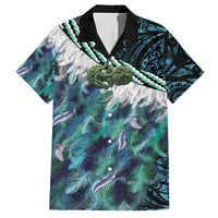 Turquoise Traditional Cloak Aotearoa Family Matching Short Sleeve Bodycon Dress and Hawaiian Shirt Maori Paua Shell Korowai Pattern LT14 Dad's Shirt - Short Sleeve Turquoise - Polynesian Pride