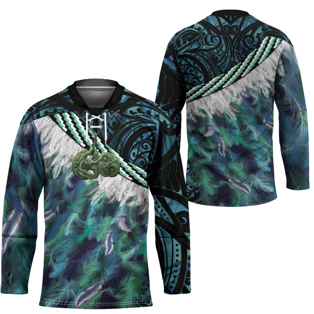 Turquoise Traditional Cloak Aotearoa Hockey Jersey Maori Paua Shell Korowai Pattern - Polynesian Pride