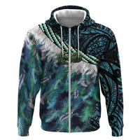 Turquoise Traditional Cloak Aotearoa Hoodie Maori Paua Shell Korowai Pattern