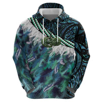 Turquoise Traditional Cloak Aotearoa Hoodie Maori Paua Shell Korowai Pattern