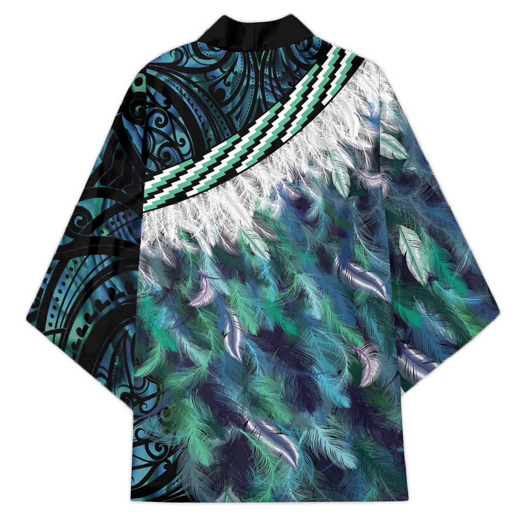 Turquoise Traditional Cloak Aotearoa Kimono Maori Paua Shell Korowai Pattern - Polynesian Pride