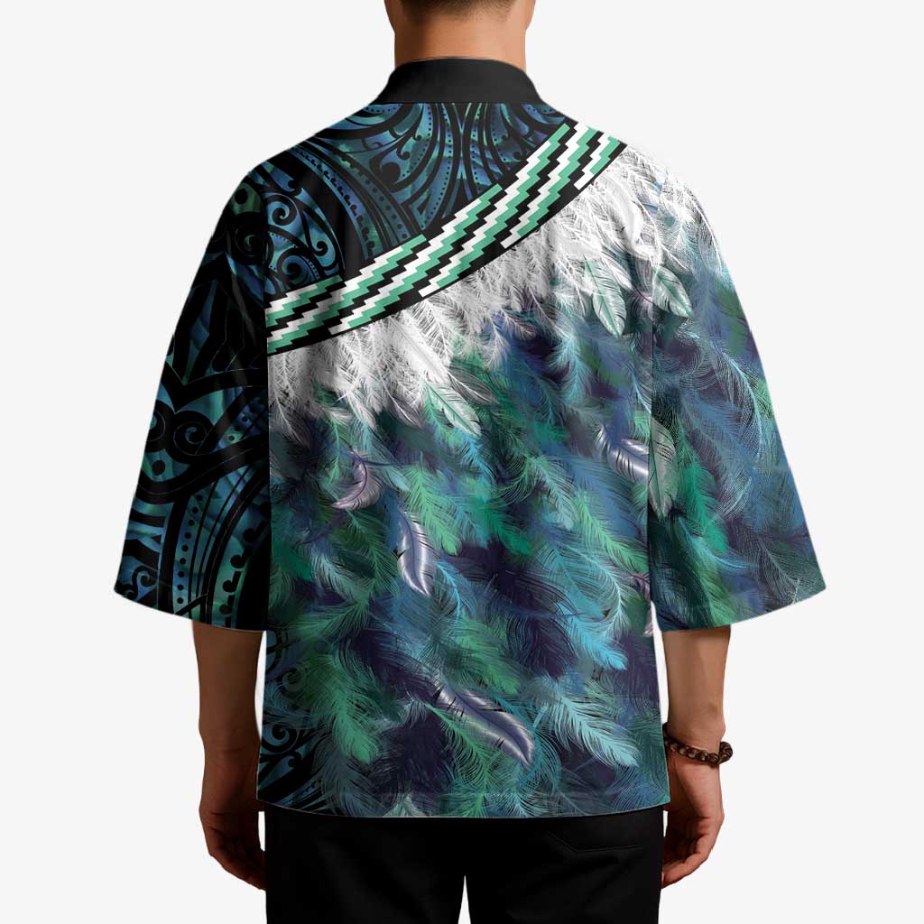 Turquoise Traditional Cloak Aotearoa Kimono Maori Paua Shell Korowai Pattern - Polynesian Pride