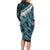 Turquoise Traditional Cloak Aotearoa Long Sleeve Bodycon Dress Maori Paua Shell Korowai Pattern