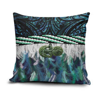 Turquoise Traditional Cloak Aotearoa Pillow Cover Maori Paua Shell Korowai Pattern - Polynesian Pride