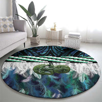 Turquoise Traditional Cloak Aotearoa Round Carpet Maori Paua Shell Korowai Pattern