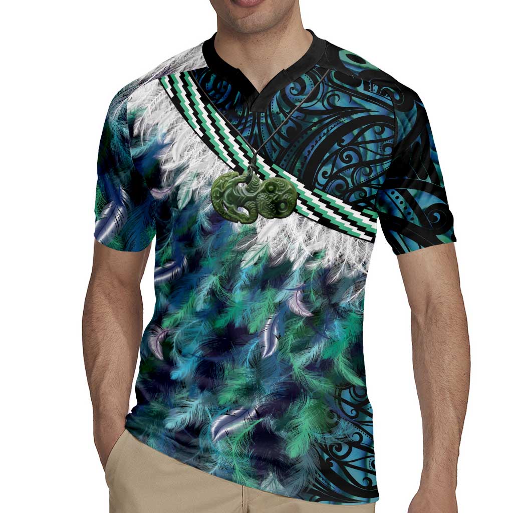 Turquoise Traditional Cloak Aotearoa Rugby Jersey Maori Paua Shell Korowai Pattern